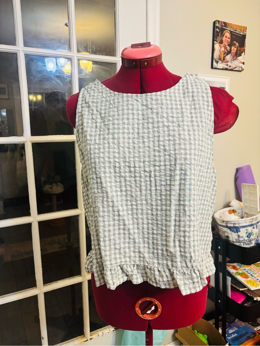 Sleeveless Ruffle Hem Top - Gingham